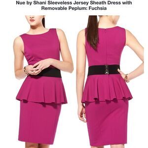 NWT Nue By Shani Sleeveless Jersey Sheath dress with removable peplum in size 12